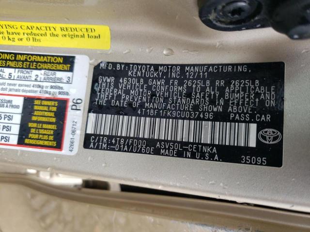 Photo 10 from auction – 2012 TOYOTA CAMRY BASE with VIN 4T1BF1FK9CU037496