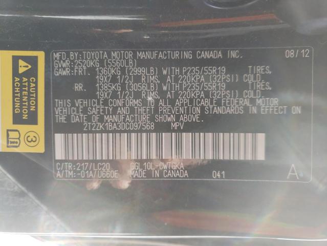 Photo 10 from auction – 2013 LEXUS RX 350 with VIN 2T2ZK1BA3DC097568