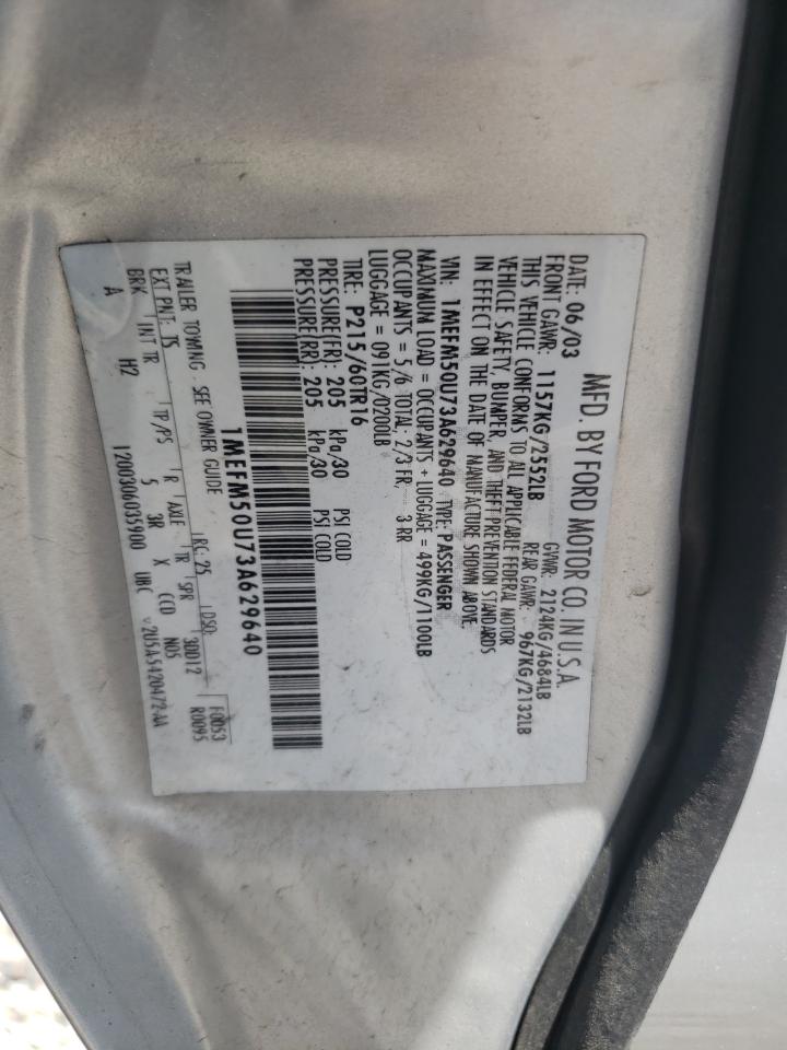 Photo 11 from auction – 2003 MERCURY SABLE GS with VIN 1MEFM50U73A629640