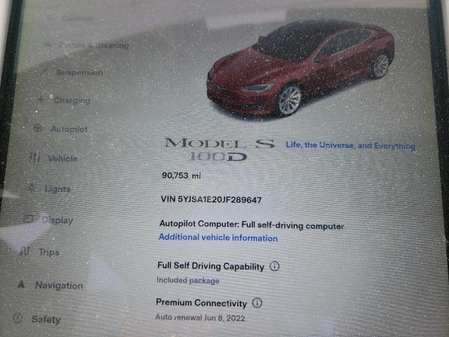 Photo 8 from auction – 2018 TESLA MODEL S with VIN 5YJSA1E20JF289647