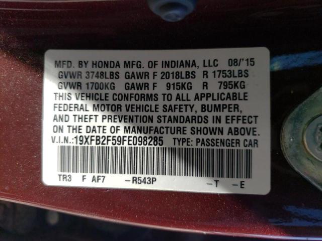 Photo 10 from auction – 2015 HONDA CIVIC LX with VIN 19XFB2F59FE098285