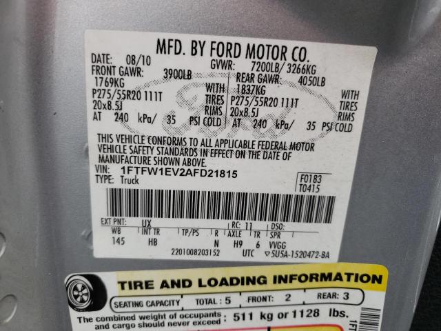 Photo 10 from auction – 2010 FORD F150 SUPER with VIN 1FTFW1EV2AFD21815