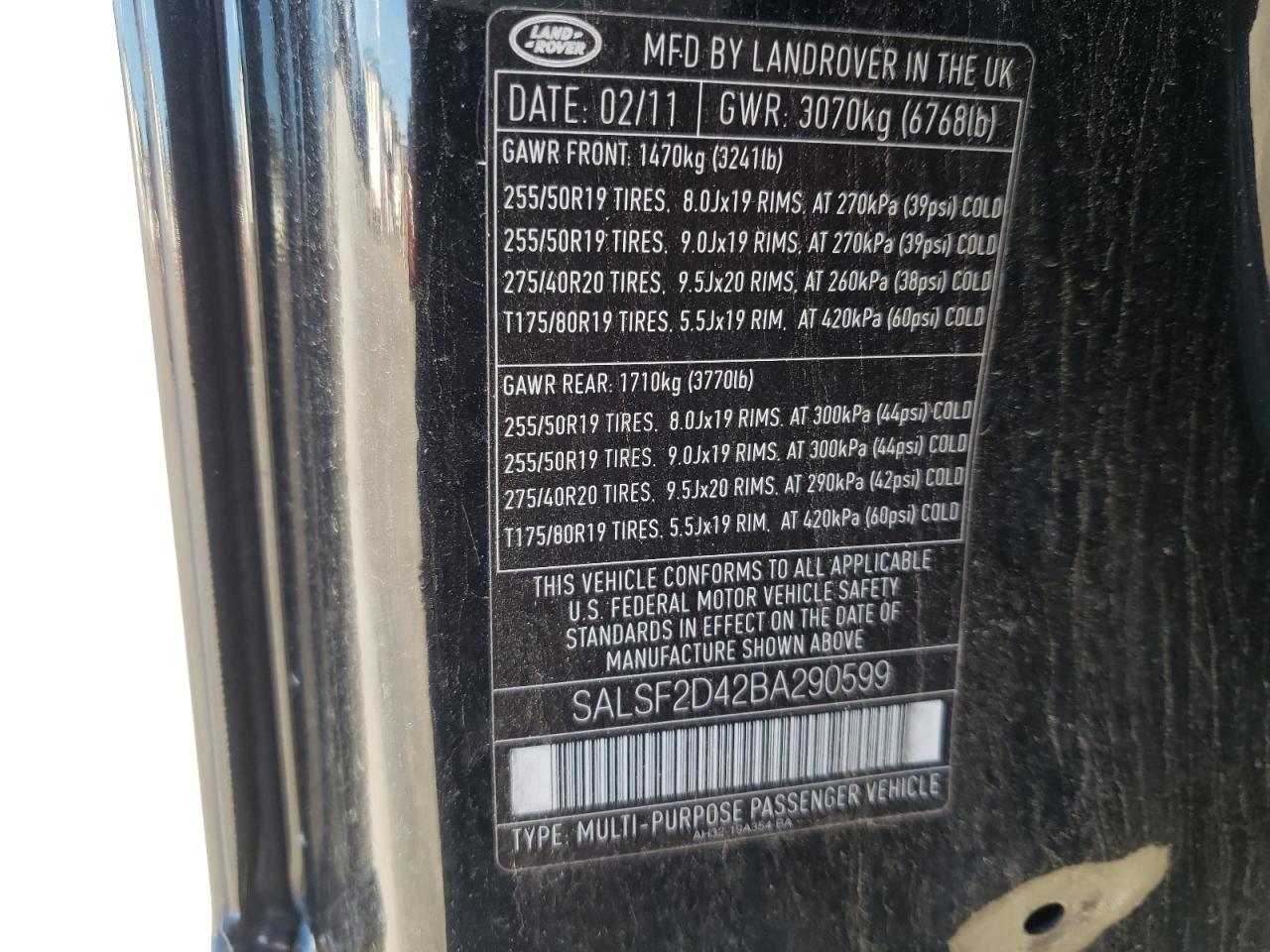 Photo 11 from auction – 2011 LAND ROVER RANGE ROVE with VIN SALSF2D42BA290599