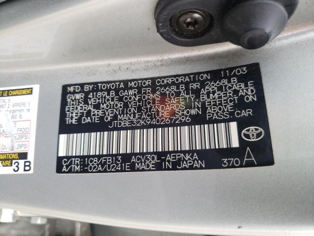Photo 10 from auction – 2004 TOYOTA CAMRY LE with VIN JTDBE32K940267296