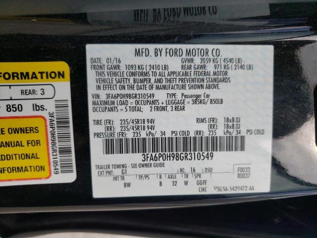 Photo 10 from auction – 2016 FORD FUSION SE with VIN 3FA6P0H98GR310549