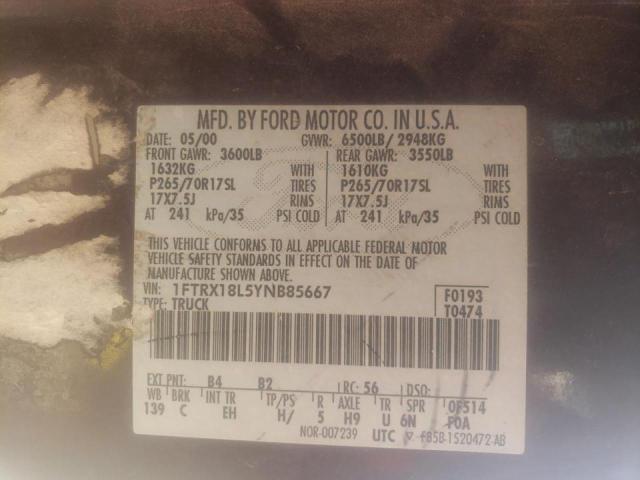 Photo 10 from auction – 2000 FORD F150 with VIN 1FTRX18L5YNB85667