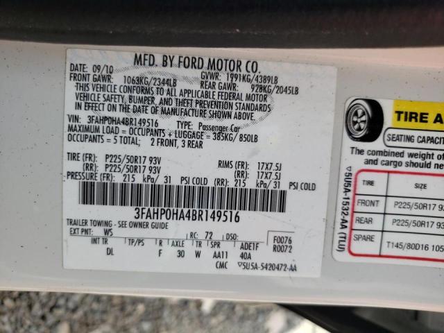 Photo 10 from auction – 2011 FORD FUSION SE with VIN 3FAHP0HA4BR149516