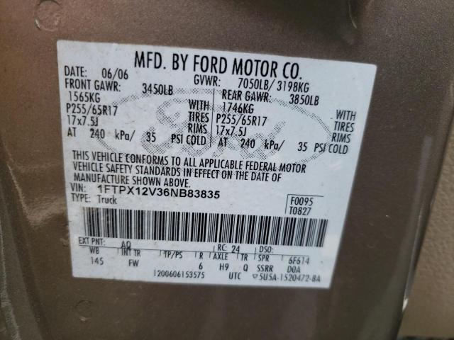 Photo 1 from auction – 2006 FORD F150 with VIN 1FTPX12V36NB83835