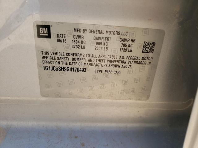 Photo 10 from auction – 2016 CHEVROLET SONIC LT with VIN 1G1JC5SH9G4170493