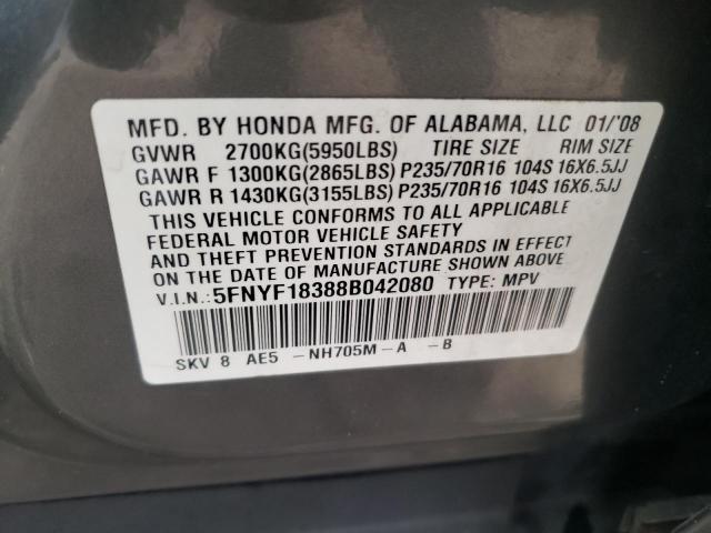 Photo 10 from auction – 2008 HONDA PILOT SE with VIN 5FNYF18388B042080