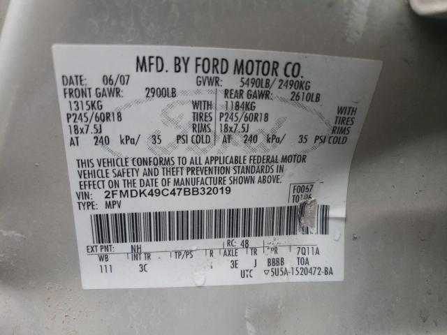 FORD EDGE SEL P 2007 with VIN 2FMDK49C47BB32019 - Photo from auction