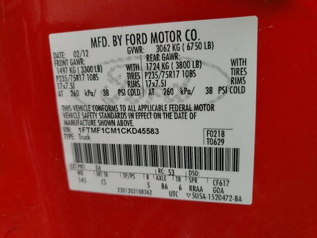 Photo 10 from auction – 2012 FORD F150 with VIN 1FTMF1CM1CKD45583