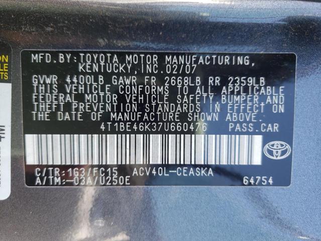 Photo 10 from auction – 2007 TOYOTA CAMRY CE with VIN 4T1BE46K37U660476
