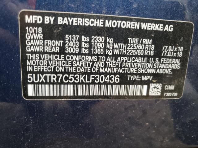 Photo 10 from auction – 2019 BMW X3 SDRIVE3 with VIN 5UXTR7C53KLF30436