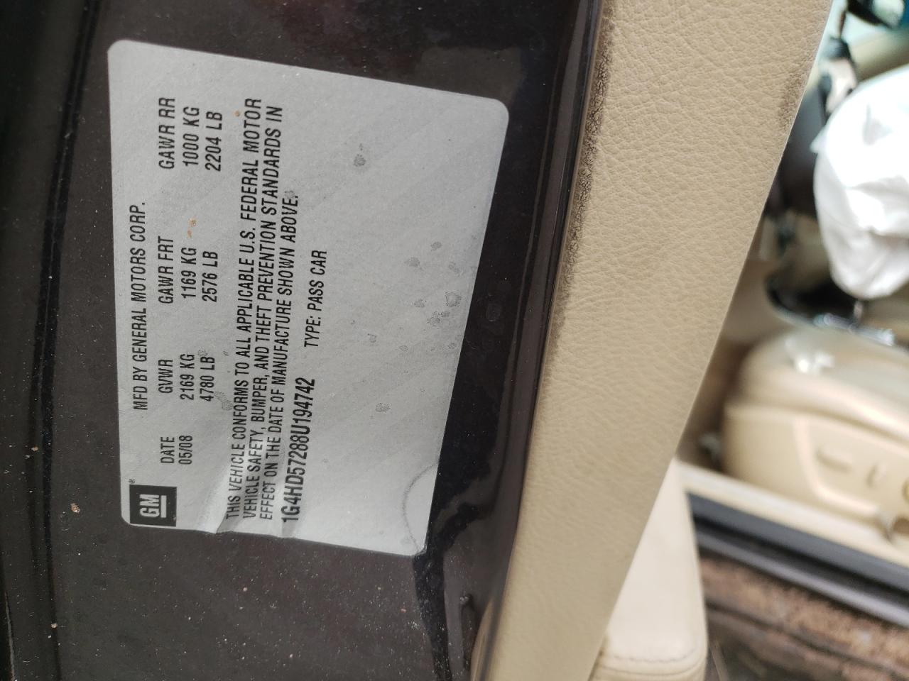 Photo 20 from auction – 2008 BUICK LUCERNE CX with VIN 1G4HD57288U194742