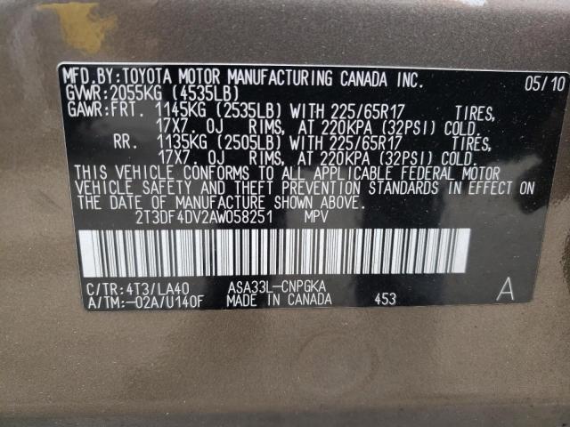 Photo 10 from auction – 2010 TOYOTA RAV4 LIMIT with VIN 2T3DF4DV2AW058251