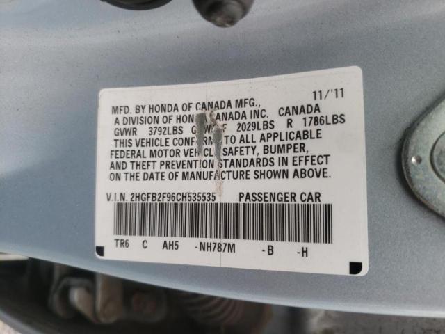 Photo 10 from auction – 2012 HONDA CIVIC EXL with VIN 2HGFB2F96CH535535