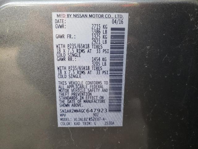 Photo 10 from auction – 2016 NISSAN PATHFINDER with VIN 5N1AR2MN4GC647923