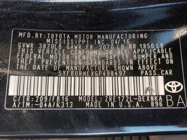 Photo 10 from auction – 2016 TOYOTA COROLLA L with VIN 5YFBURHEXGP498497