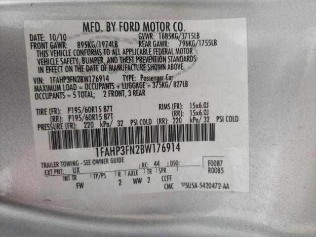 Foto 10 de la subasta – 2011 FORD FOCUS SE con VIN 1FAHP3FN2BW176914