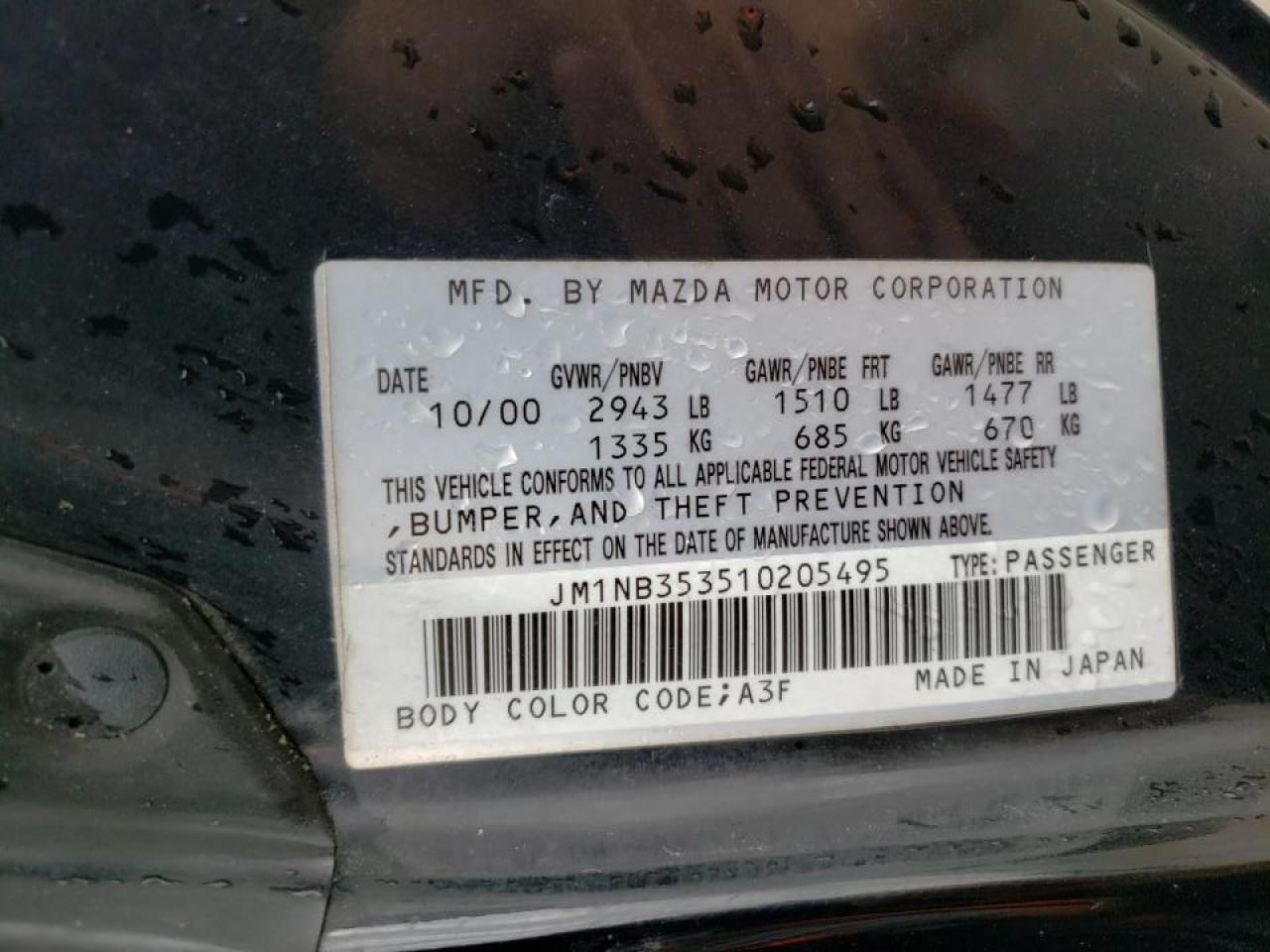 Photo 20 from auction – 2001 MAZDA MX-5 MIATA with VIN JM1NB353510205495