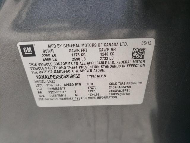 Photo 10 from auction – 2012 CHEVROLET EQUINOX LT with VIN 2GNALPEK6C6359855