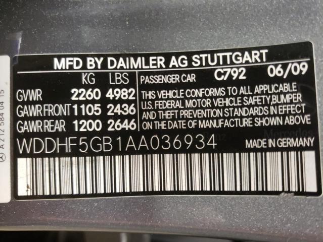 Photo 10 from auction – 2010 MERCEDES-BENZ E 350 with VIN WDDHF5GB1AA036934