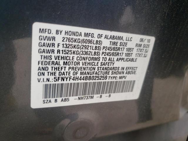 Photo 10 from auction – 2011 HONDA PILOT EX with VIN 5FNYF4H44BB025259