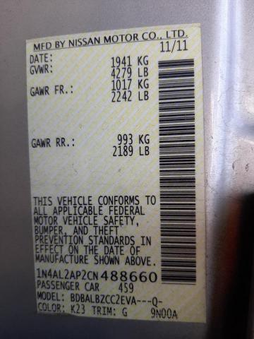 Photo 10 from auction – 2012 NISSAN ALTIMA BAS with VIN 1N4AL2AP2CN488660