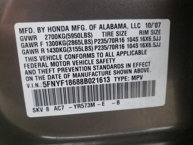 Photo 10 from auction – 2008 HONDA PILOT EXL with VIN 5FNYF18688B021613