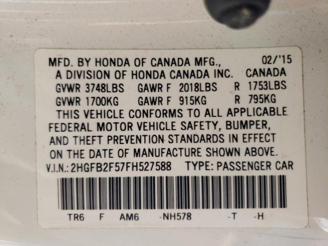 Photo 10 from auction – 2015 HONDA CIVIC LX with VIN 2HGFB2F57FH527588