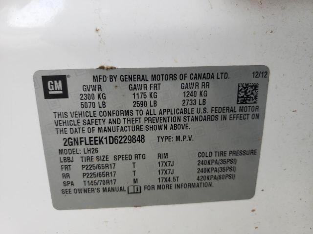 CHEVROLET EQUINOX LT 2013 with VIN 2GNFLEEK1D6229848 - Photo from auction