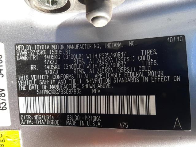 Photo 10 from auction – 2011 TOYOTA SIENNA XLE with VIN 5TDYK3DC7BS087933