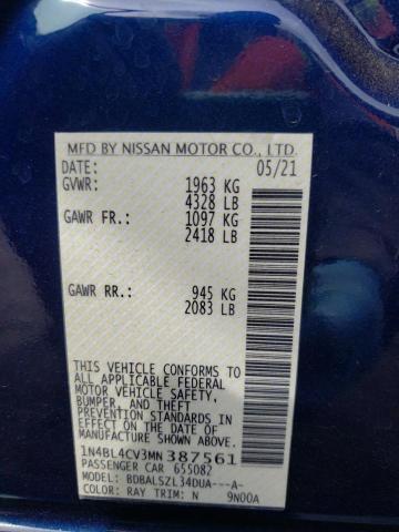 Photo 10 from auction – 2021 NISSAN ALTIMA SR with VIN 1N4BL4CV3MN387561