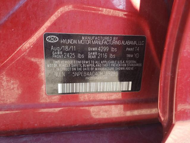 Photo 10 from auction – 2012 HYUNDAI SONATA with VIN 5NPEB4AC4CH359293