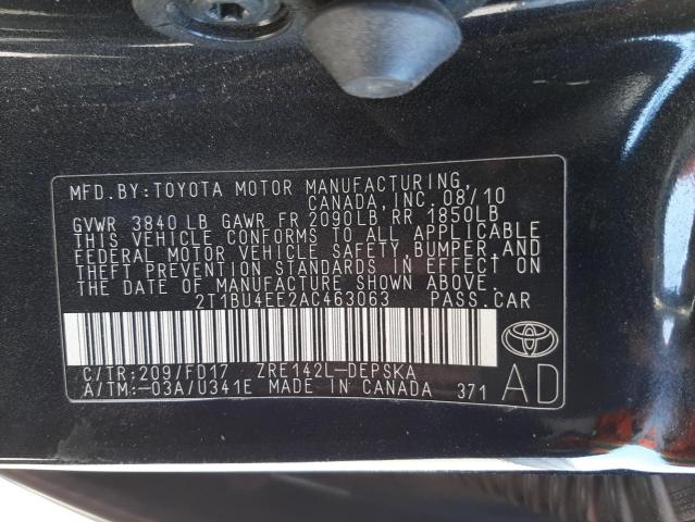 Photo 10 from auction – 2010 TOYOTA COROLLA BA with VIN 2T1BU4EE2AC463063