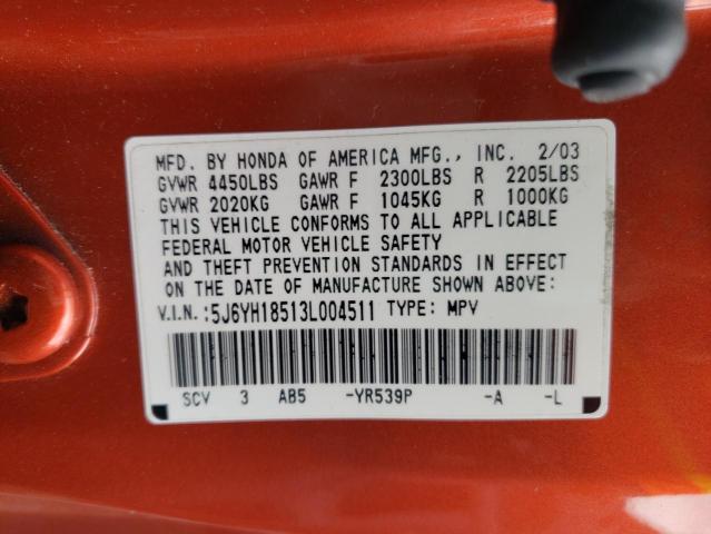 Photo 10 from auction – 2003 HONDA ELEMENT EX with VIN 5J6YH18513L004511