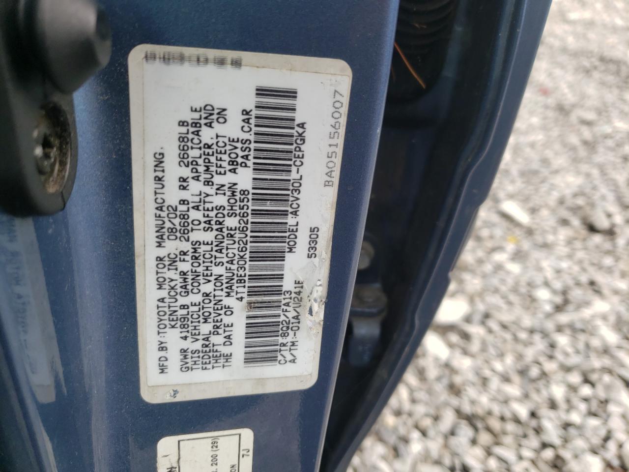 Photo 11 from auction – 2002 TOYOTA CAMRY LE with VIN 4T1BE30K62U626558
