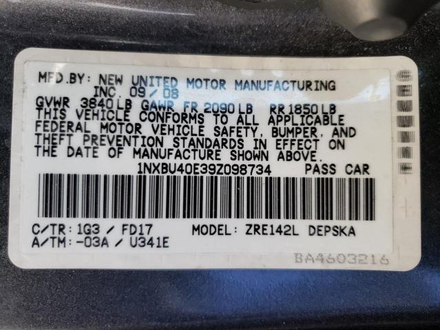 Photo 10 from auction – 2009 TOYOTA COROLLA BA with VIN 1NXBU40E39Z098734