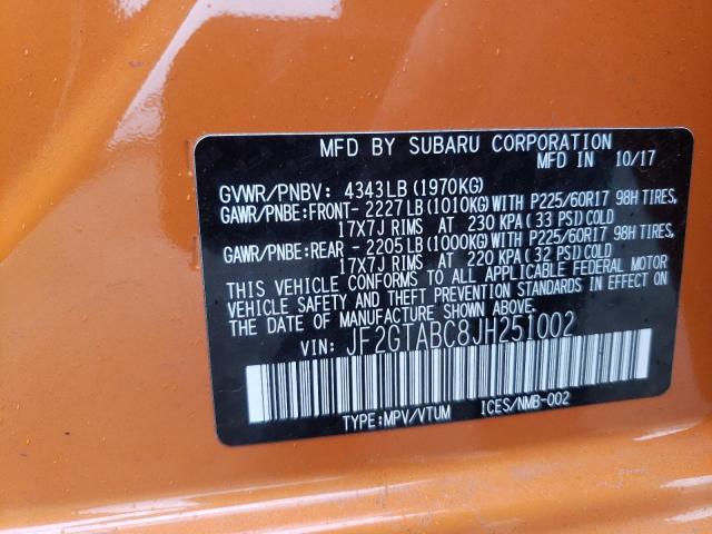 Photo 10 from auction – 2018 SUBARU CROSSTREK with VIN JF2GTABC8JH251002