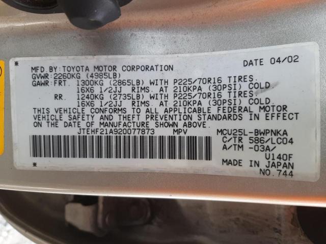Photo 10 from auction – 2002 TOYOTA HIGHLANDER with VIN JTEHF21A920077873