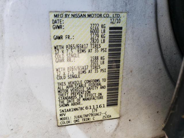 Photo 10 from auction – 2011 NISSAN PATHFINDER with VIN 5N1AR1NN7BC611161