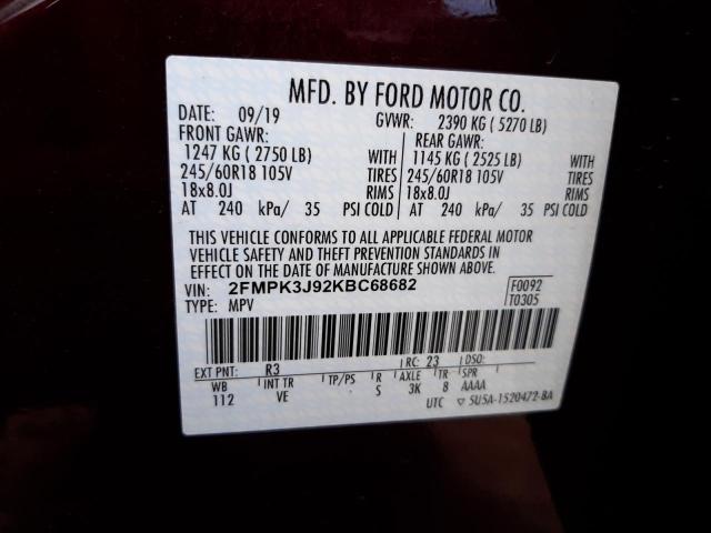 Photo 10 from auction – 2019 FORD EDGE SEL with VIN 2FMPK3J92KBC68682