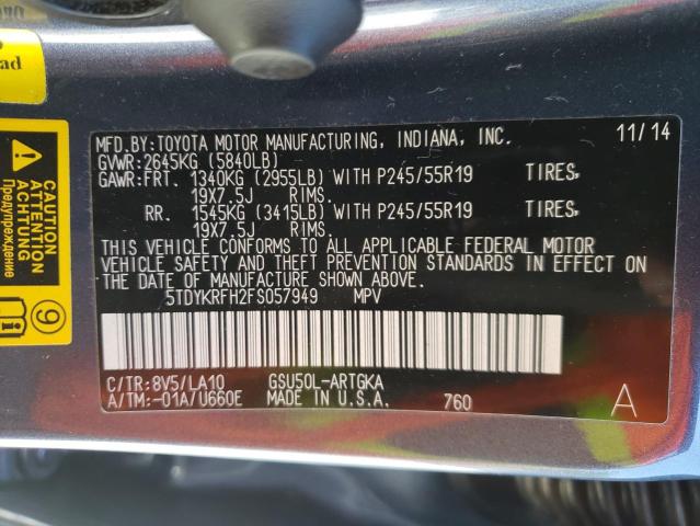 Photo 10 from auction – 2015 TOYOTA HIGHLANDER with VIN 5TDYKRFH2FS057949