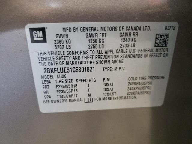 Photo 10 from auction – 2012 GMC TERRAIN SL with VIN 2GKFLUE51C6301521