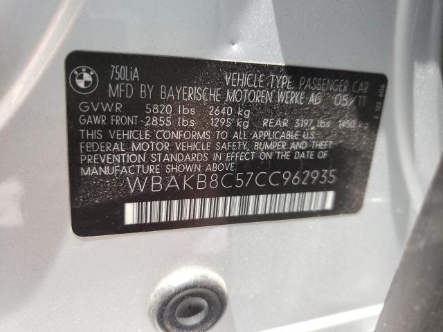 Photo 10 from auction – 2012 BMW 750 LI with VIN WBAKB8C57CC962935