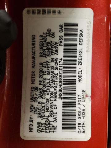 Photo 10 from auction – 2009 TOYOTA COROLLA BA with VIN 1NXBU40E89Z101174
