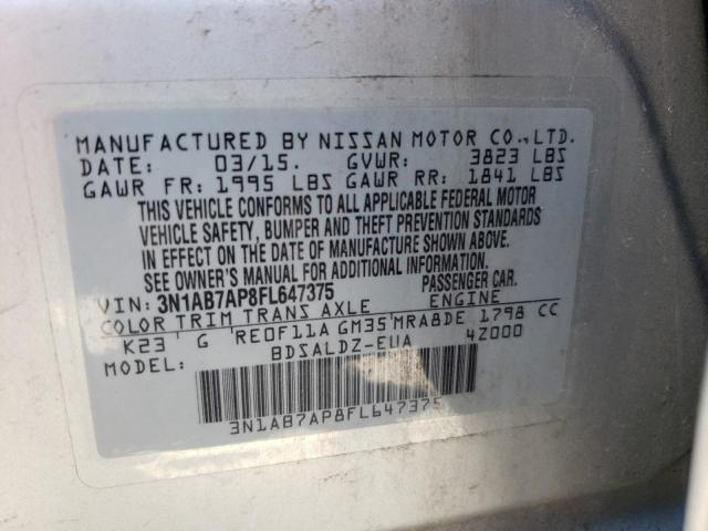 Photo 10 from auction – 2015 NISSAN SENTRA S with VIN 3N1AB7AP8FL647375