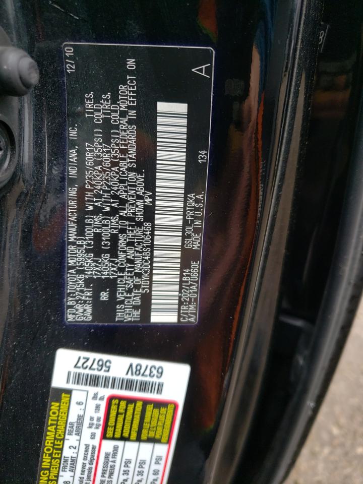 Photo 10 from auction – 2011 TOYOTA SIENNA XLE with VIN 5TDYK3DC4BS106468