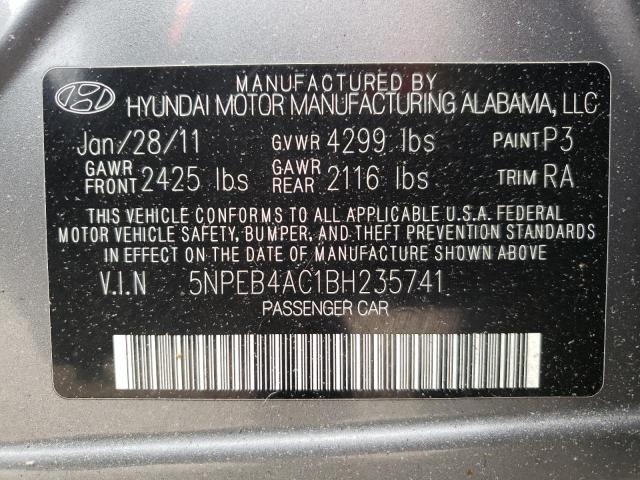 HYUNDAI SONATA GLS 2011 with VIN 5NPEB4AC1BH235741 - Photo from auction